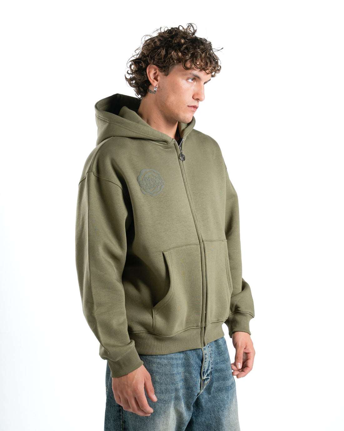 EMBOSS ARMYGREEN FULL ZIP-UP