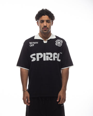 Spiral Knit Polo In Black