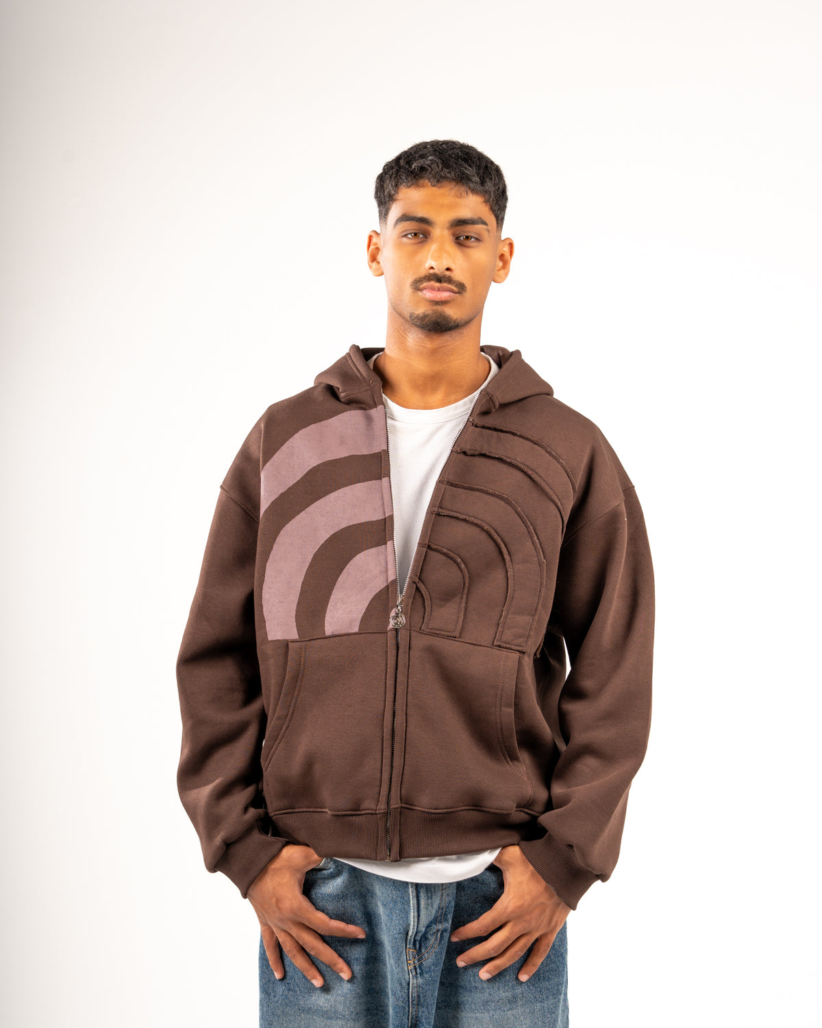 SPIRAL-SPLIT BROWN FULL ZIP-UP
