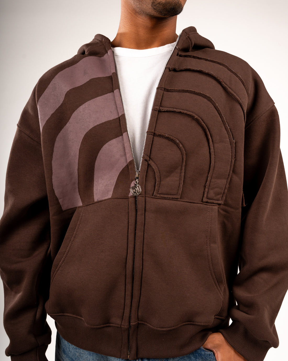 SPIRAL-SPLIT BROWN FULL ZIP-UP