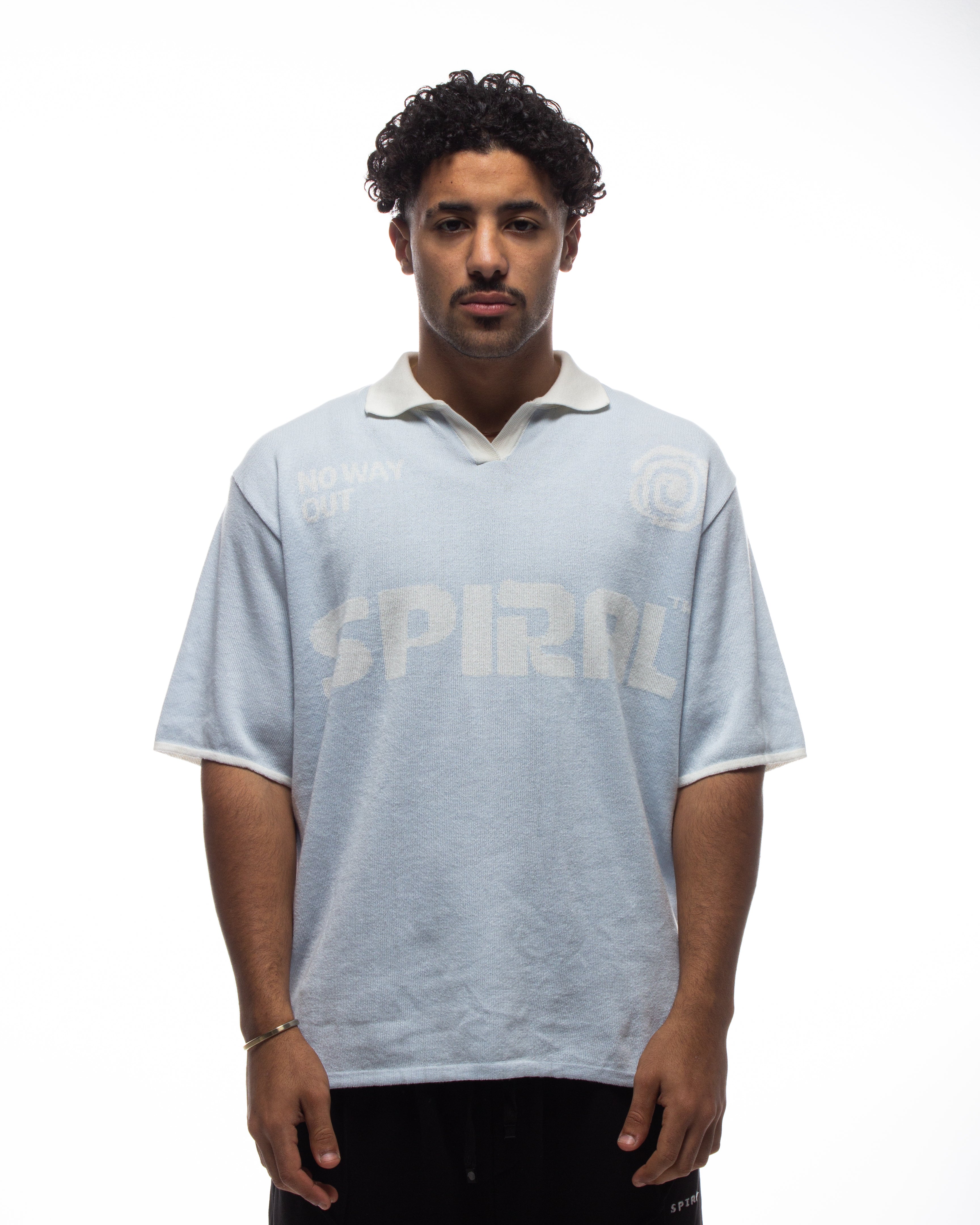 Spiral Knit Polo In Sky Blue