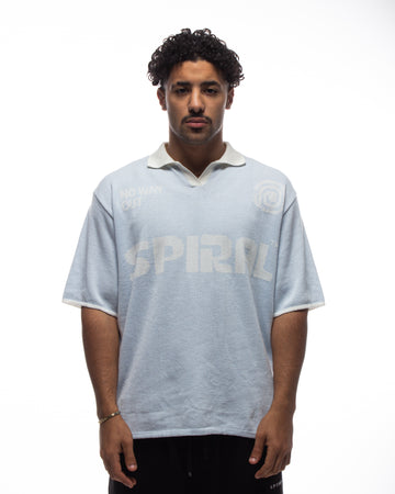 Spiral Knit Polo In Sky Blue