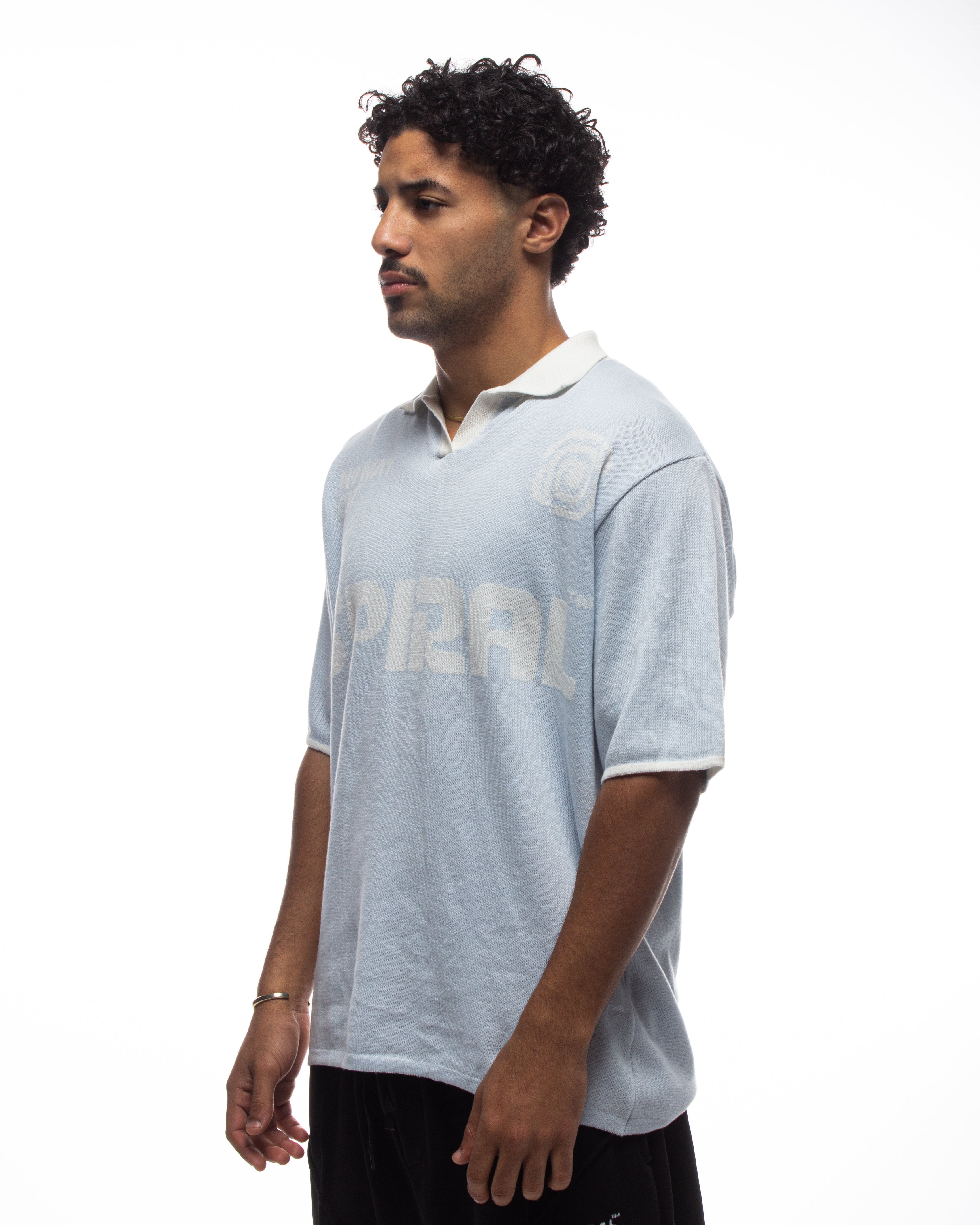 Spiral Knit Polo In Sky Blue