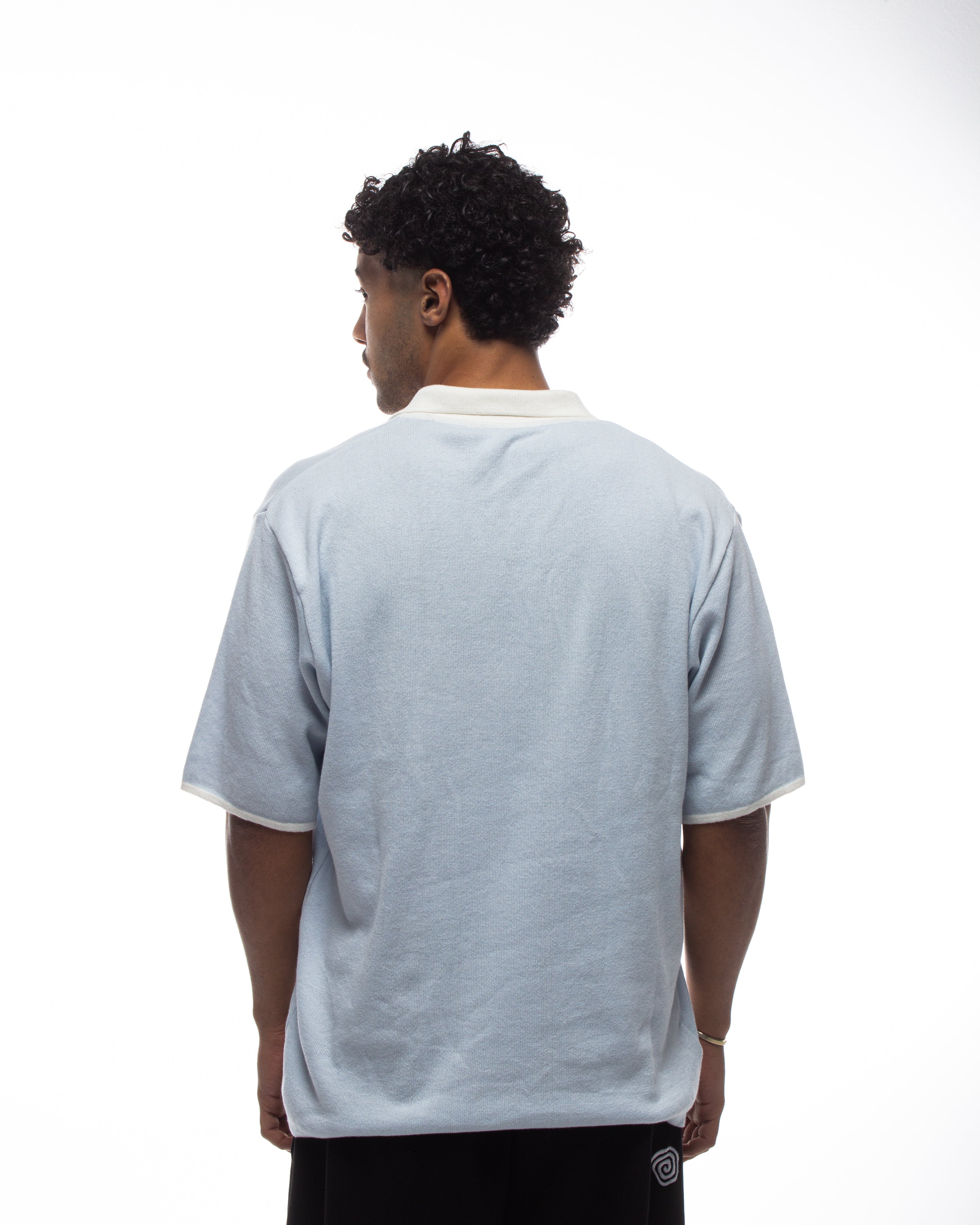 Spiral Knit Polo In Sky Blue