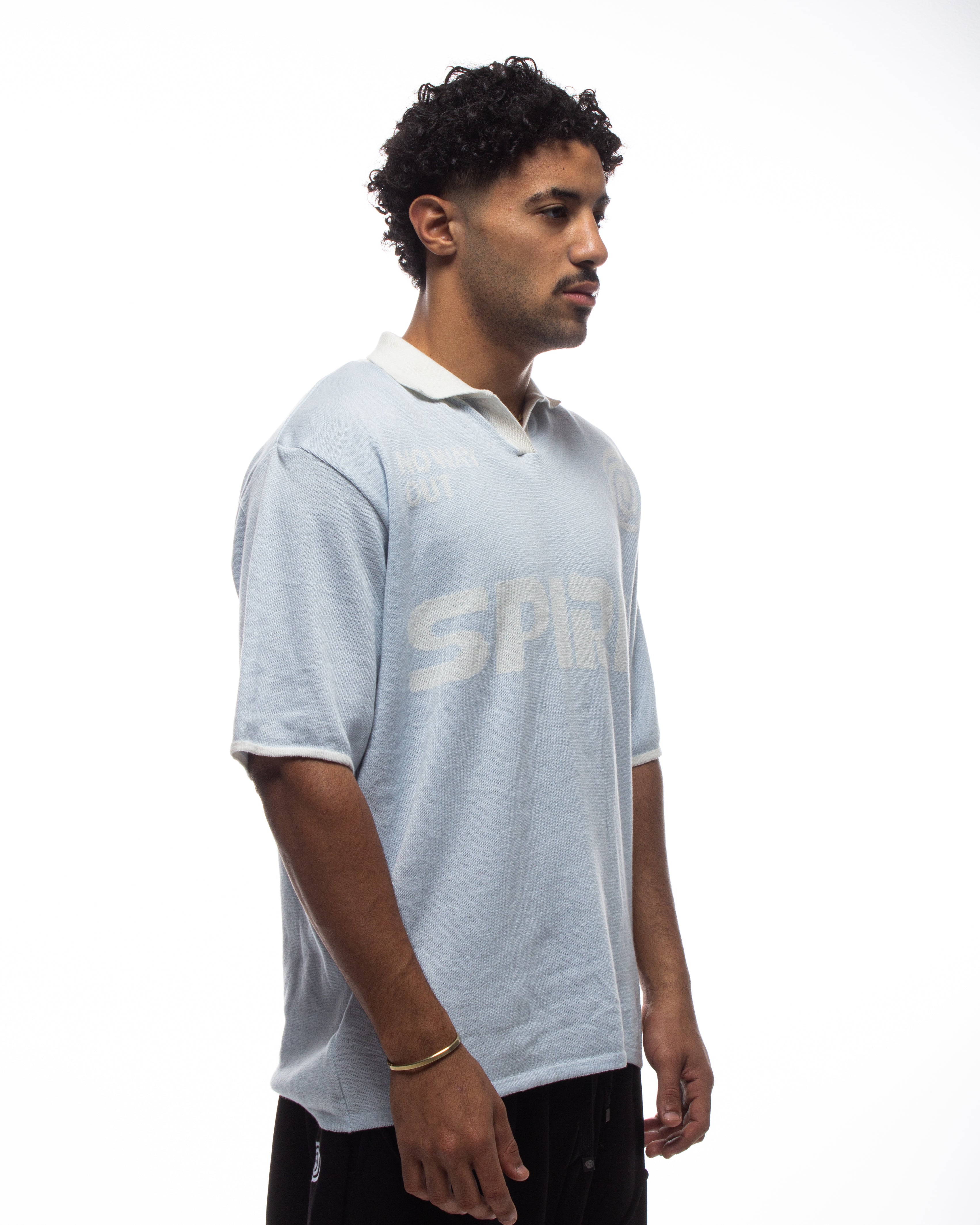 Spiral Knit Polo In Sky Blue