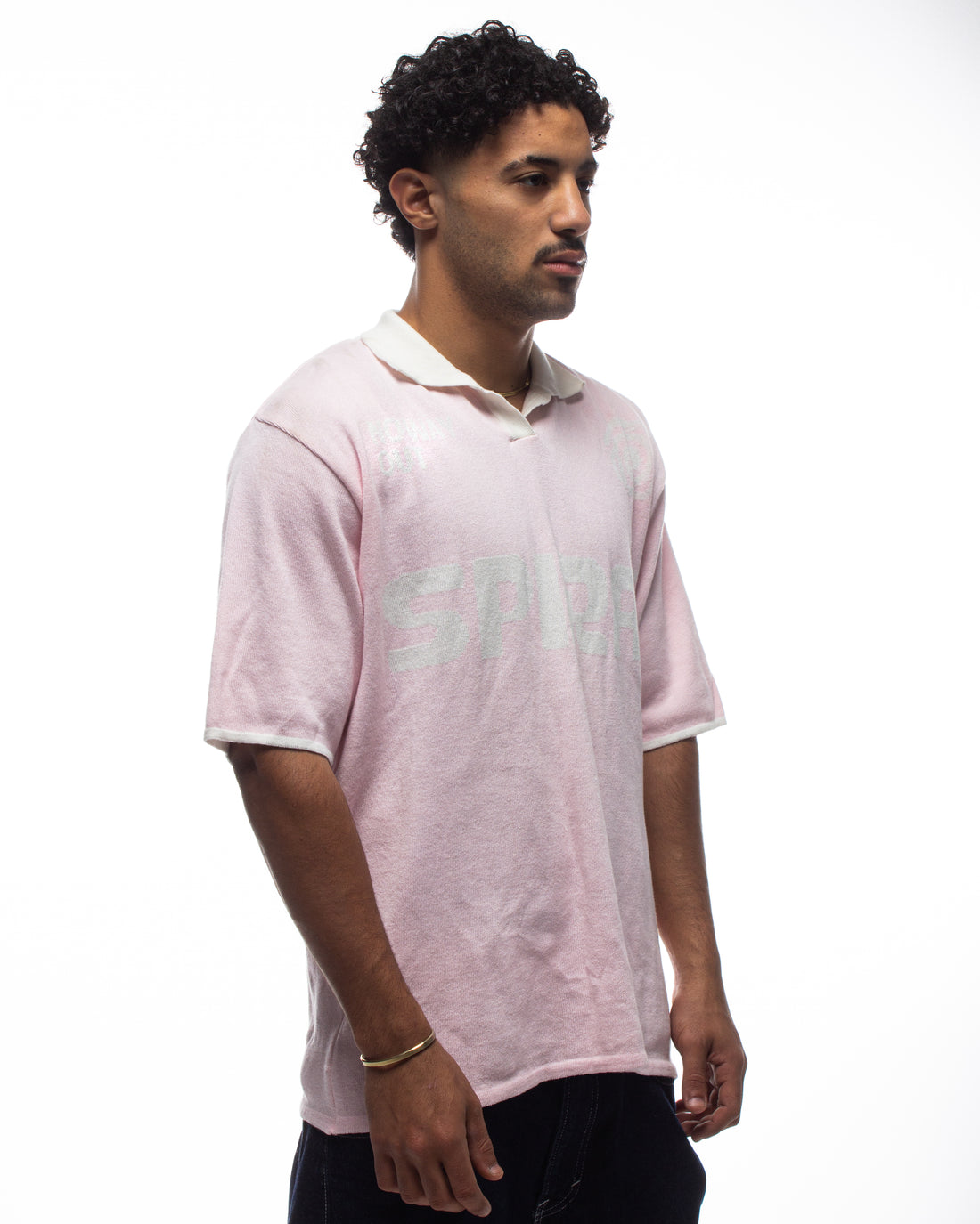 Spiral Knit Polo In Light Pink